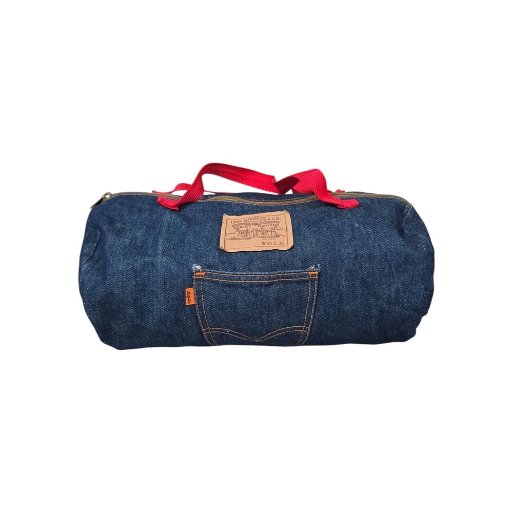 Vintage Levi's Orange Tab Denim Duffel Gym Bag Made USA YKK Red Handles Rare